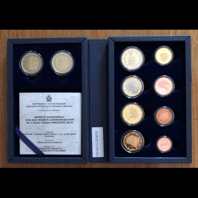  San Marino KMS Kursmünzensatz 2015 + 2x 2 Euro Dante Wiedervereinigung