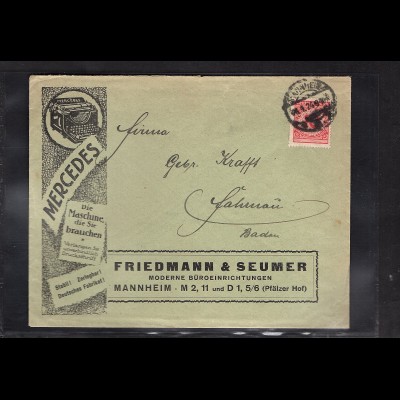 DR., Reklame-Brief Büroeinrichtung Friedmann & Seumer Mannheim.