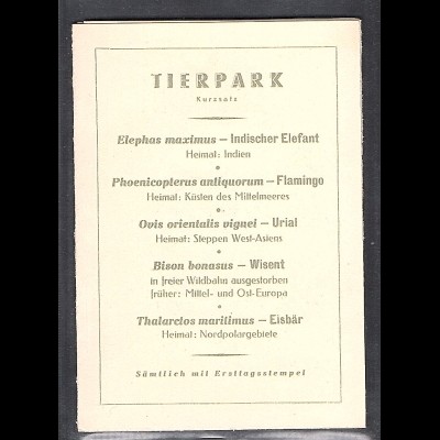DDR - Gedenkblatt, Tierpark 1956