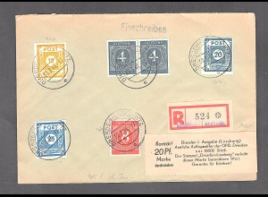 SBZ. Ost-Sachsen, R-Ortsbrief (Kempe-Brief) mit Mi.-Nr. 47 Ga+48 Gc, sign. Ströh