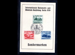 DR. Inter. Automobil und Motorradausstellung Berlin 1939 mit Mi.-Nr.686-688, FDC