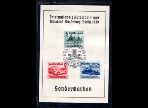 DR. Inter. Automobil und Motorradausstellung Berlin1939 mit Mi.-Nr. 686-688, FDC