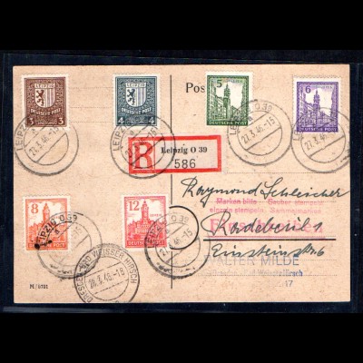 SBZ. West-Sachsen Mi.-Nr. 150-155 y u.a., als R-Karte, gelaufen mit AK-St.
