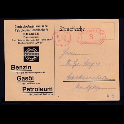 DR. Reklame-Karte, Deutsch Amerikanische Petroleum Gesellschaft. Bremen