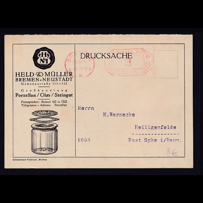 DR. Reklame-Karte,Porzellan/Glas/Steingut, Held & Müller. Bremen