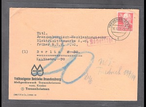 Postkrieg, Fernbrief mit EF. 222 nach W-Berlin Elektrizitätwerke mit Nachgebühr.
