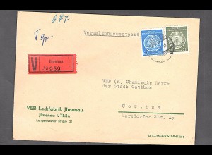 DDR: Verwaltungswertpost mit Dienstmarkenfrankatur Mi.-Nr. 8 + 15