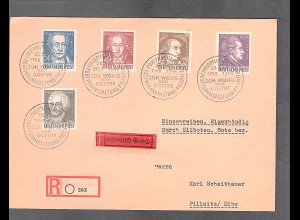 SBZ.Geburtstag von Goethe, Mi.-Nr. 234-238 auf R-Eilbote-Eigen.-Satz-Fernbrief .
