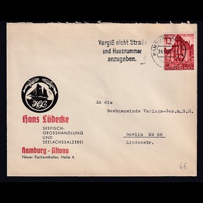 DR. Reklame-Brief, Fischgrosshandlung, Hans Lüdecke, Hamburg