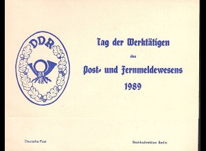 DDR - Gedenkblatt,Tag der Werktätigen des Post-und Fernmeldewesens 1989, B6-1989