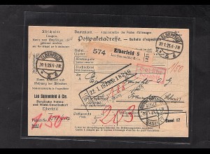 DR., Ausland-Paketkarte mit Gebühr bezahlt aus Elberfeld/Selbstbucher