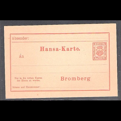Privatpost Hansa-Karte Bromberg ungebraucht