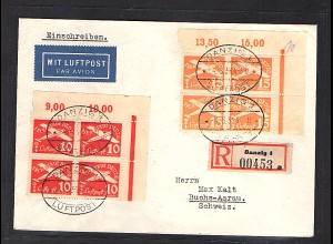 Danzig, R-Luftpost-Auslandbrief mit Mi.-Nr 251-252