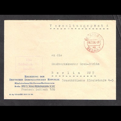 DDR, ZKD-Brief : Vorläufer mit rotem Stempel "ag" 16.2.56