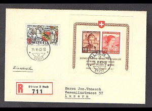 Schweiz, R-Brief mit MiF. Mi.-Nr. Block 6 u.a.
