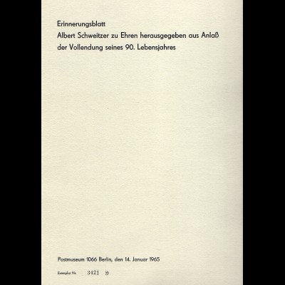 DDR - Gedenkblatt, Albert Schweizer, A1-1965 a