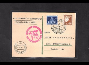 Zeppelin-Karte, Olympiafahrt 1936 mit Mi.F. Mi.-Nr. 533+630