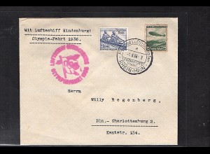 Zeppelin-Brief, Olympiafahrt 1936 mit Mi.F. Mi.-Nr. 607 + 615