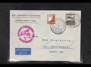 Zeppelin-Brief, Olympiafahrt 1936 mit Mi.F. Mi.-Nr. 607 + 533