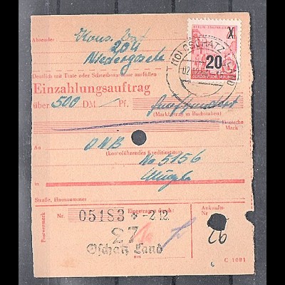 DDR. 1953 Mi.-Nr. 439 a II g XI, EF., auf Einzahlungsauftrag, FA. Mayer