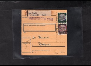 GG. Deutsche Post Osten Paketkarte mit Mi.-Nr. 5 + 12 ,sign. PfeiferBPP.