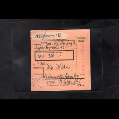 DR., Wert-Paketkarte aus Hamburg 1944
