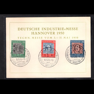 Bund - Gedenkkarte zur Dt. Industrie-Messe Hannover 1950 mit Mi.-Nr. 113-115