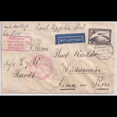DR., Zeppelin-Brief, Südamerikafahrt mit Mi.-Nr. 439