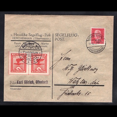 DR., Hessische Segelflug-Post Mi.-Nr. 20 auf Brief