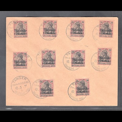 Deutsche Post in Marocco, 10 x Mi.-Nr. 53 gestempelt auf Brief..