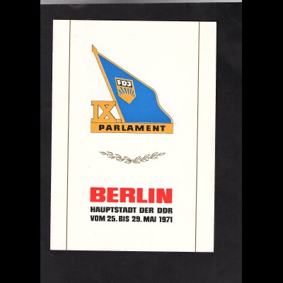 DDR - Gedenkblatt, IX. Parlament der FDJ. B6-1971
