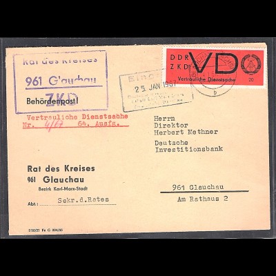 DDR.ZKD-Brief, EF. Mi.-Nr. VD 3y