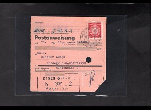  DDR Postanweisung mit EF. Mi.-Nr. D 39