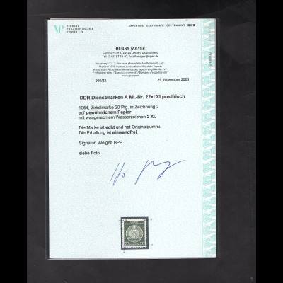 DDR. Dienstmarken Mi.-Nr. D 22 xI XI postfrisch, FA. Mayer