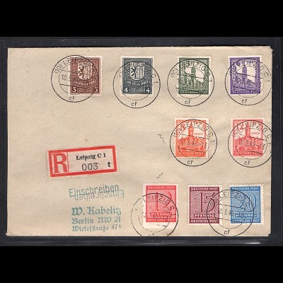 SBZ. West-Sachsen Mi.-Nr. 150-155 Y u.a. als R-Fern-Brief, gelaufen mit AK-St.