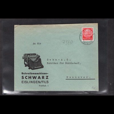 DR. Reklamebrief Schreibmaschinen Schwarz, Eislingen/Fils.