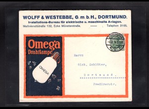 DR. Reklamebrief Omega Drahtlampe Wolff & Westebbe, Dortmund.