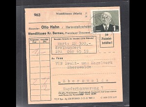 DDR. EF. Mi.-Nr. 622 auf Wert-Paketkarte.