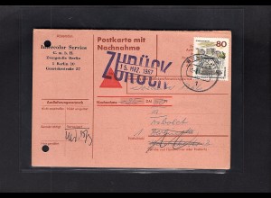 Berlin, EF. Mi.-Nr. 262 auf Nachnahme-Postkarte.