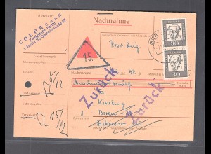 Berlin, MeF. Mi.-Nr. 206 auf Nachnahme-Postkarte.