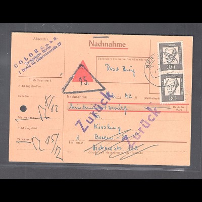 Berlin, MeF. Mi.-Nr. 206 auf Nachnahme-Postkarte.