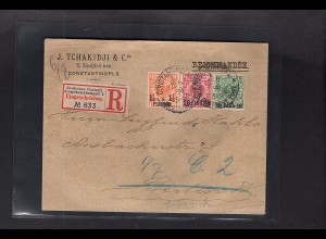 Deutsche Post in der Türkei, R-Brief von Constantinopel mit 3 Farben-Frankatur.