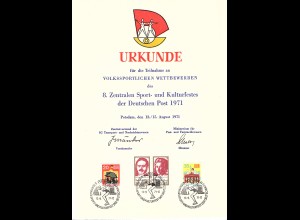 DDR - Gedenkblatt, 8. Zentralen Sport- und Kulturfestes der Deutschen Post 1971