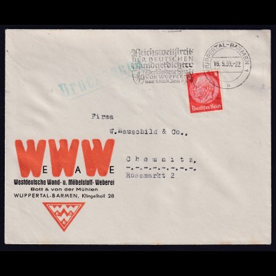 DR. Reklame-Brief, Westdeutsche Wand u. Möbelstoff-Weberei, Wuppertal-Barmen