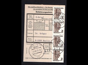 DDR. Frankierte Einlieferungsschein mit Me.F. Mi.-Nr. 3348, VGO-Tarif.