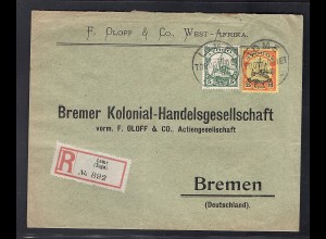 Deutsche Kolonie Togo R-Fernbrief mit MiF. Mi.-Nr. 11 + 21