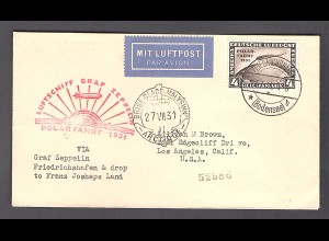 Zeppelin-Brief, Polarfahrt 1931,EF. Mi.-Nr. 458 nach USA.