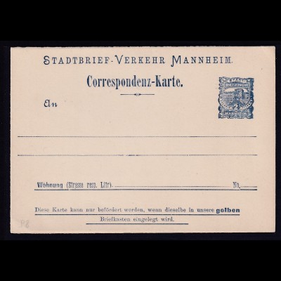Privatpost, Correspondenz-Karte, Manheim, 2 Pfg., ungebraucht.