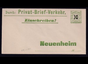 Privatpost, Privat-Brief-Verkehr Neunheim, für R-Brief, ungebraucht.