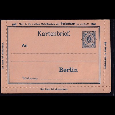 Privatpost, Packetfahrtkarte Berlin, Kartenbrief Mi.-Nr K13, ungebraucht